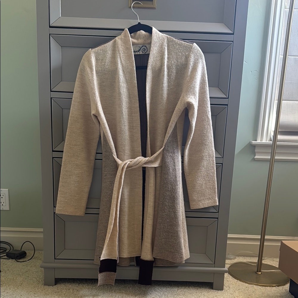 Cream and Brown Tie front Cardigan